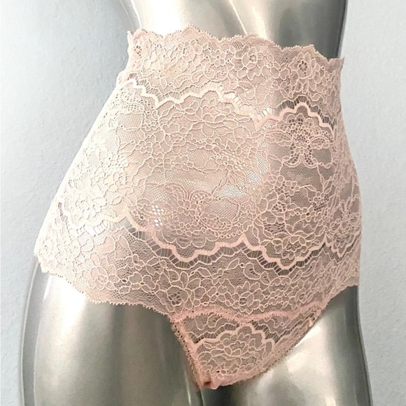NWT Victoria’s Secret Corded Lace High Waist Thong Purest Pink panty - Picture 3 of 10